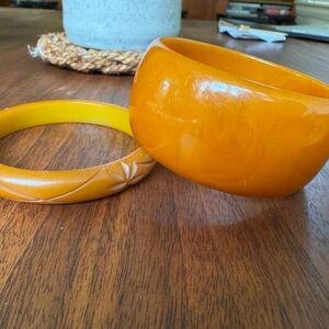 Vintage Bakelite amber colored bangle set
